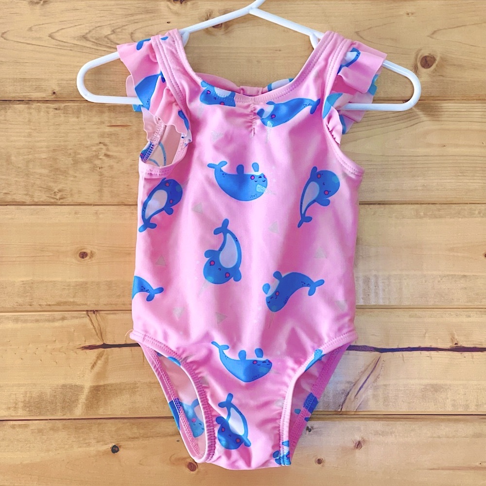 Cat & Jack Pink w/ Blue Narwhals Swimsuit 9m